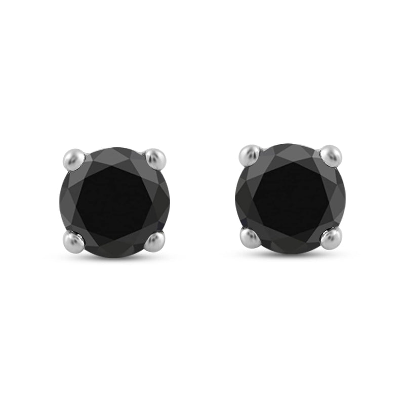 Jewelili 10K White Gold 3/4 cttw Treated Black Round Diamond Stud Earrings