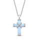 Load image into Gallery viewer, Jewelili Sterling Silver Special Cut Created Opal and Round White Sapphire Cross Pendant Necklace
