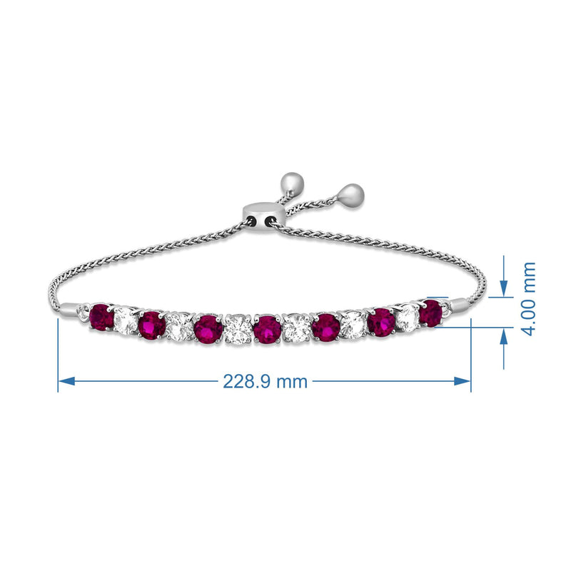Jewelili Sterling Silver Round Created Ruby and Created White Sapphire Bolo Bracelet