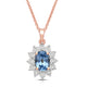 Load image into Gallery viewer, Jewelili 14K Rose Gold over Sterling Silver 7x5 MM Oval Genuine Swiss Blue Topaz and 1/20 Cttw Natural White Round Diamond Pendant Necklace
