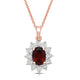 Load image into Gallery viewer, Jewelili 14K Rose Gold over Sterling Silver 7x5 MM Oval Genuine Garnet and 1/20 Cttw Natural White Round Diamond Pendant Necklace
