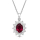 Load image into Gallery viewer, Jewelili Sterling Silver 7x5 MM Oval Created Ruby and 1/20 Cttw Natural White Round Diamond Pendant Necklace
