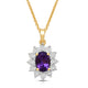 Load image into Gallery viewer, Jewelili 18K Yellow Gold over Sterling Silver 7x5 MM Oval Created Amethyst and 1/20 Cttw Natural White Round Diamond Pendant Necklace

