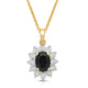 Load image into Gallery viewer, Jewelili 18K Yellow Gold over Sterling Silver 7x5 MM Oval Created Black Sapphire and 1/20 Cttw Natural White Round Diamond Pendant Necklace
