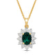 Load image into Gallery viewer, Jewelili 18K Yellow Gold over Sterling Silver 7x5 MM Oval Created Emerald and 1/20 Cttw Natural White Round Diamond Pendant Necklace
