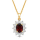 Load image into Gallery viewer, Jewelili 18K Yellow Gold over Sterling Silver 7x5 MM Oval Genuine Garnet and 1/20 Cttw Natural White Round Diamond Pendant Necklace
