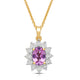 Load image into Gallery viewer, Jewelili 18K Yellow Gold over Sterling Silver 7x5 MM Oval Created Pink Sapphire and 1/20 Cttw Natural White Round Diamond Pendant Necklace
