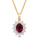 Load image into Gallery viewer, Jewelili 18K Yellow Gold over Sterling Silver 7x5 MM Oval Created Ruby and 1/20 Cttw Natural White Round Diamond Pendant Necklace
