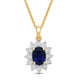 Load image into Gallery viewer, Jewelili 18K Yellow Gold over Sterling Silver 7x5 MM Oval Created Blue Sapphire and 1/20 Cttw Natural White Round Diamond Pendant Necklace
