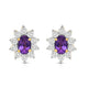 Load image into Gallery viewer, Jewelili 18K Yellow Gold over Sterling Sliver 6x4 MM Oval Created Amethyst and 1/20 Cttw Natural White Round Diamond Cluster Stud Earrings
