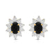 Load image into Gallery viewer, Jewelili 18K Yellow Gold over Sterling Sliver 6x4 MM Oval Created Black Sapphire and 1/20 Cttw Natural White Round Diamond Cluster Stud Earrings
