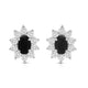 Load image into Gallery viewer, Jewelili Sterling Sliver 6x4 MM Oval Created Black Sapphire and 1/20 Cttw Natural White Round Diamond Cluster Stud Earrings
