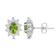 Load image into Gallery viewer, Jewelili Sterling Sliver 6x4 MM Oval Genuine Peridot and 1/20 Cttw Natural White Round Diamond Cluster Stud Earrings
