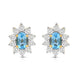 Load image into Gallery viewer, Jewelili 18K Yellow Gold over Sterling Sliver 6x4 MM Oval Created Aqua spinal and 1/20 Cttw Natural White Round Diamond Cluster Stud Earrings

