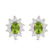 Load image into Gallery viewer, Jewelili 18K Yellow Gold over Sterling Sliver 6x4 MM Oval Genuine Peridot and 1/20 Cttw Natural White Round Diamond Cluster Stud Earrings
