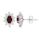 Load image into Gallery viewer, Jewelili 18K Yellow Gold over Sterling Sliver 6x4 MM Oval Genuine Garnet and 1/20 Cttw Natural White Round Diamond Cluster Stud Earrings

