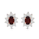 Load image into Gallery viewer, Jewelili 14K Rose Gold Over Sterling Sliver Oval Genuine Garnet and 1/20 CTTW Natural White Round Diamond Cluster Stud Earrings
