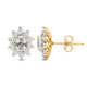 Load image into Gallery viewer, Jewelili 18K Yellow Gold over Sterling Sliver 6x4 MM Oval Created White Sapphire and 1/20 Cttw Natural White Round Diamond Cluster Stud Earrings
