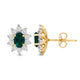 Load image into Gallery viewer, Jewelili 18K Yellow Gold over Sterling Sliver 6x4 MM Oval Created Emerald and 1/20 Cttw Natural White Round Diamond Cluster Stud Earrings
