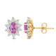 Load image into Gallery viewer, Jewelili 18K Yellow Gold over Sterling Sliver 6x4 MM Oval Created Pink Sapphire and 1/20 Cttw Natural White Round Diamond Cluster Stud Earrings
