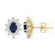 Load image into Gallery viewer, Jewelili 18K Yellow Gold over Sterling Sliver 6x4 MM Oval Created Blue Sapphire and 1/20 Cttw Natural White Round Diamond Cluster Stud Earrings
