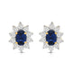 Load image into Gallery viewer, Jewelili 18K Yellow Gold over Sterling Sliver 6x4 MM Oval Created Blue Sapphire and 1/20 Cttw Natural White Round Diamond Cluster Stud Earrings
