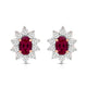 Load image into Gallery viewer, Jewelili 14K Rose Gold Over Sterling Sliver 6x4 MM Oval Created Ruby and 1/20 Cttw Natural White Round Diamond Cluster Stud Earrings
