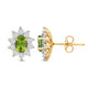 Load image into Gallery viewer, Jewelili 18K Yellow Gold over Sterling Sliver 6x4 MM Oval Genuine Peridot and 1/20 Cttw Natural White Round Diamond Cluster Stud Earrings
