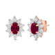 Load image into Gallery viewer, Jewelili 14K Rose Gold Over Sterling Sliver 6x4 MM Oval Created Ruby and 1/20 Cttw Natural White Round Diamond Cluster Stud Earrings
