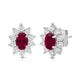 Load image into Gallery viewer, Jewelili Sterling Sliver 6x4 MM Oval Created Ruby and 1/20 Cttw Natural White Round Diamond Cluster Stud Earrings
