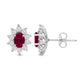 Load image into Gallery viewer, Jewelili Sterling Sliver 6x4 MM Oval Created Ruby and 1/20 Cttw Natural White Round Diamond Cluster Stud Earrings
