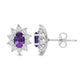Load image into Gallery viewer, Jewelili Sterling Sliver 6x4 MM Oval Created Amethyst and 1/20 Cttw Natural White Round Diamond Cluster Stud Earrings
