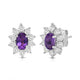Load image into Gallery viewer, Jewelili Sterling Sliver 6x4 MM Oval Created Amethyst and 1/20 Cttw Natural White Round Diamond Cluster Stud Earrings
