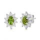 Load image into Gallery viewer, Jewelili Sterling Sliver 6x4 MM Oval Genuine Peridot and 1/20 Cttw Natural White Round Diamond Cluster Stud Earrings
