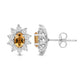 Load image into Gallery viewer, Jewelili Sterling Sliver 6x4 MM Oval Genuine Citrine and 1/20 Cttw Natural White Round Diamond Cluster Stud Earrings
