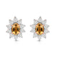 Load image into Gallery viewer, Jewelili 14K Rose Gold Over Sterling Sliver Oval Genuine Citrine and 1/20 CTTW Natural White Round Diamond Cluster Stud Earrings
