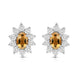 Load image into Gallery viewer, Jewelili Sterling Sliver 6x4 MM Oval Genuine Citrine and 1/20 Cttw Natural White Round Diamond Cluster Stud Earrings
