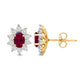 Load image into Gallery viewer, Jewelili 18K Yellow Gold over Sterling Sliver 6x4 MM Oval Created Ruby and 1/20 Cttw Natural White Round Diamond Cluster Stud Earrings
