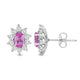 Load image into Gallery viewer, Jewelili Sterling Sliver 6x4 MM Oval Created Pink Sapphire and 1/20 Cttw Natural White Round Diamond Cluster Stud Earrings
