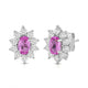 Load image into Gallery viewer, Jewelili Sterling Sliver 6x4 MM Oval Created Pink Sapphire and 1/20 Cttw Natural White Round Diamond Cluster Stud Earrings
