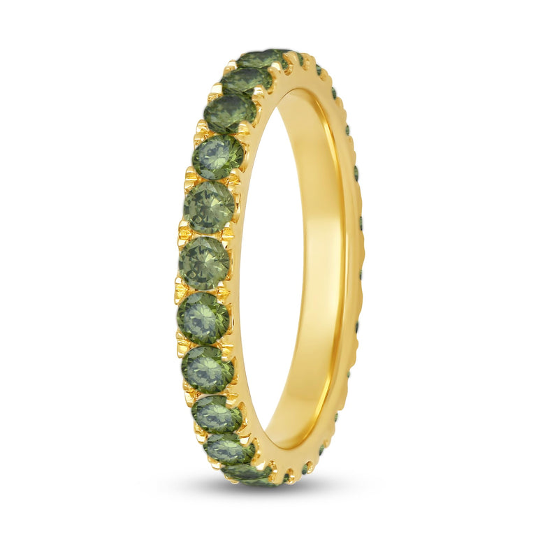 Jewelili 18K Yellow Gold over Sterling Sliver Peridot Cubic Zirconia Half Eternity Promise Wedding Band