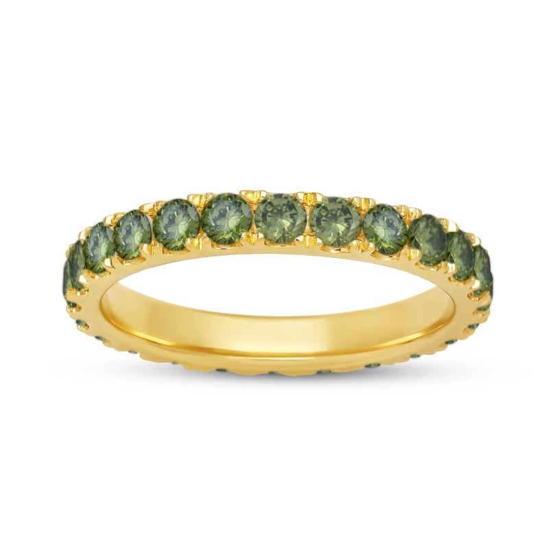Jewelili 18K Yellow Gold over Sterling Sliver Peridot Cubic Zirconia Half Eternity Promise Wedding Band