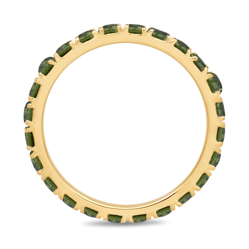 Jewelili 18K Yellow Gold over Sterling Sliver Peridot Cubic Zirconia Half Eternity Promise Wedding Band