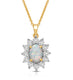Load image into Gallery viewer, Jewelili 18K Yellow Gold over Sterling Silver 7x5 MM Oval Cut Created Opal and 1/20 Cttw Natural White Round Diamond Halo Pendant Necklace
