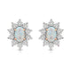 Load image into Gallery viewer, Jewelili 14K Rose Gold over Sterling Silver Oval Cut Created Opal and Natural White Round Diamond Accent Halo Stud Earrings
