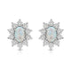 Load image into Gallery viewer, Jewelili Sterling Silver 6x4 MM Oval Cut Created Opal and Natural White Round Diamond Accent Halo Stud Earrings
