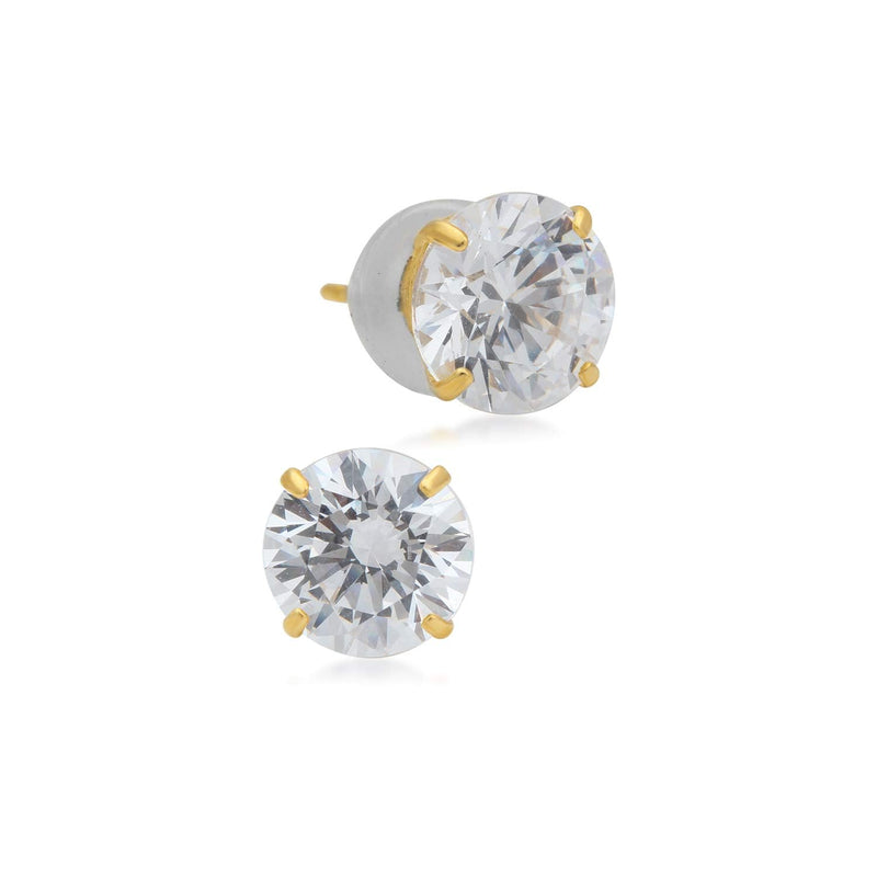 Jewelili 10K Yellow Gold 6.5 MM Round Cut White Cubic Zirconia Solitaire Stud Earrings