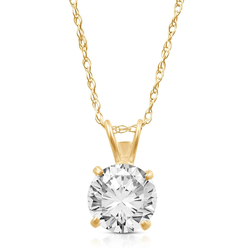 Jewelili 10K Yellow Gold 7.5mm Cubic Zirconia Solitaire Pendant Necklace