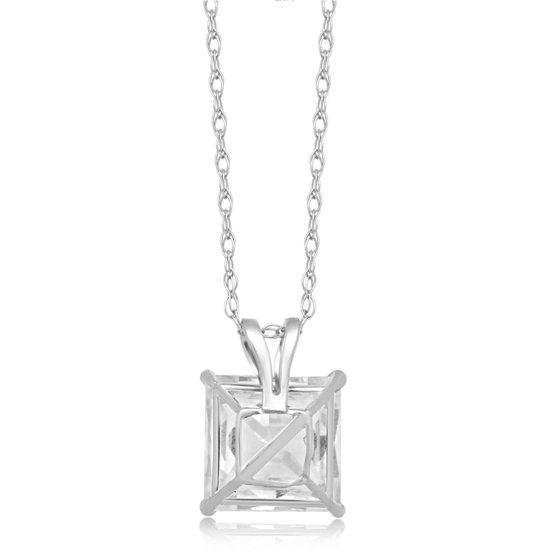 Jewelili Womens 10K White Gold 7.5 MM Princess Cut Cubic Zirconia Solitaire Necklace