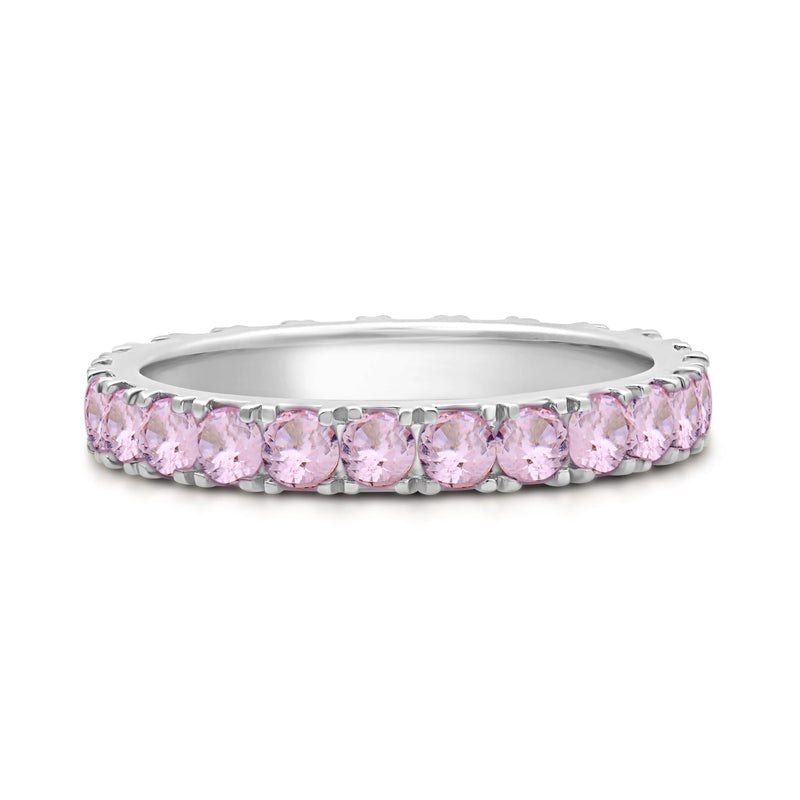 Jewelili Sterling Sliver Pink Sapphire Cubic Zirconia Half Eternity Promise Wedding Band